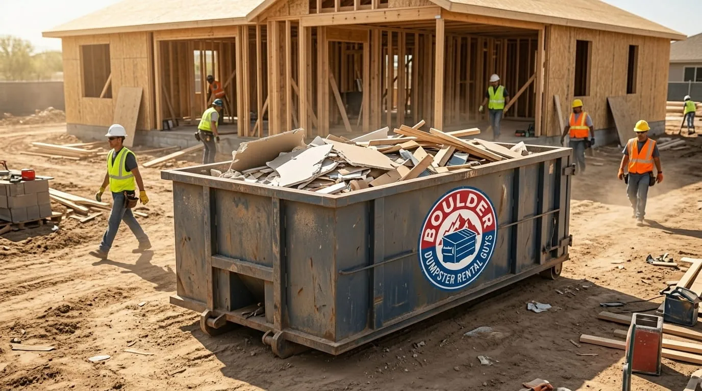 Dumpster rental in Lyons, CO Roll-off dumpster rental delivered to a Lyons, CO property by Boulder Dumpster Rental Guys